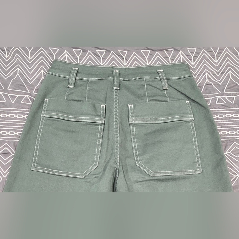 Maeve Stitched Olive Green High Rise Wide Leg Jeans Size 25 - Picture 4 of 10